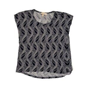 Michael Kors Womens Top M Navy White Abstract Print Cap Sleeve Lightweight